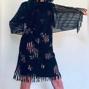 Vintage Holly Harp for Bergdorf Goodman Printed Mini Dress Fringe Floral Sz M